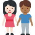 👩🏻‍🤝‍👨🏾 woman and man holding hands: light skin tone, medium-dark skin tone display on Twitter